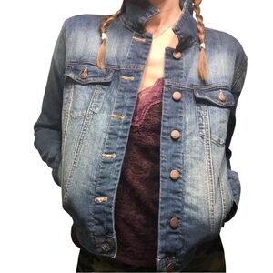 Gap Denim Blue Jean Jacket Sz S Trucker Stretch Medium Wash Crop Casual Boho